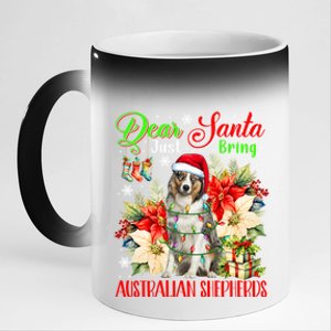 Just Bring Australian Shepherds Christmas Flowers Santa Dog Gift 11oz Black Color Changing Mug