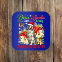 Just Bring Australian Shepherds Christmas Flowers Santa Dog Gift Coaster