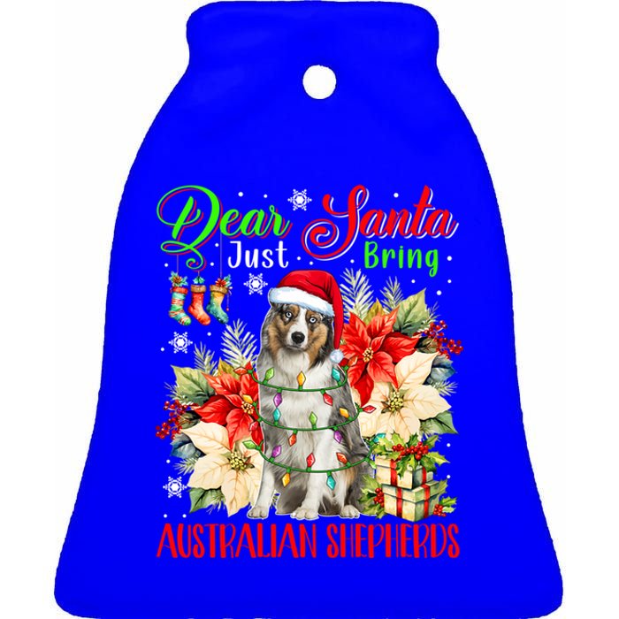 Just Bring Australian Shepherds Christmas Flowers Santa Dog Gift Ceramic Bell Ornament