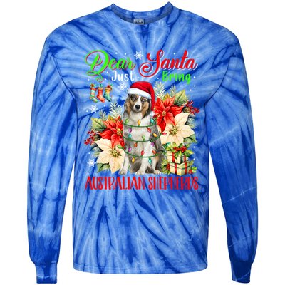 Just Bring Australian Shepherds Christmas Flowers Santa Dog Gift Tie-Dye Long Sleeve Shirt