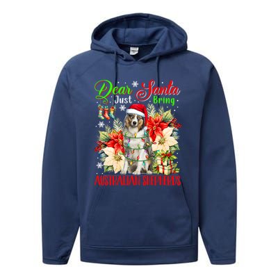 Just Bring Australian Shepherds Christmas Flowers Santa Dog Gift Performance Fleece Hoodie