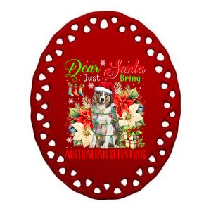 Just Bring Australian Shepherds Christmas Flowers Santa Dog Gift Ceramic Oval Ornament