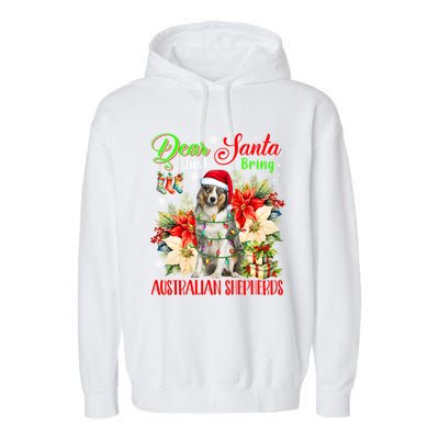 Just Bring Australian Shepherds Christmas Flowers Santa Dog Gift Garment-Dyed Fleece Hoodie