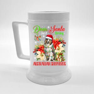 Just Bring Australian Shepherds Christmas Flowers Santa Dog Gift Beer Stein