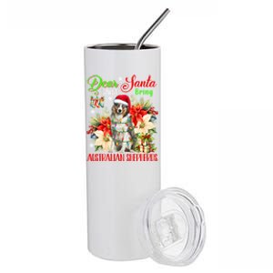 Just Bring Australian Shepherds Christmas Flowers Santa Dog Gift Stainless Steel Tumbler