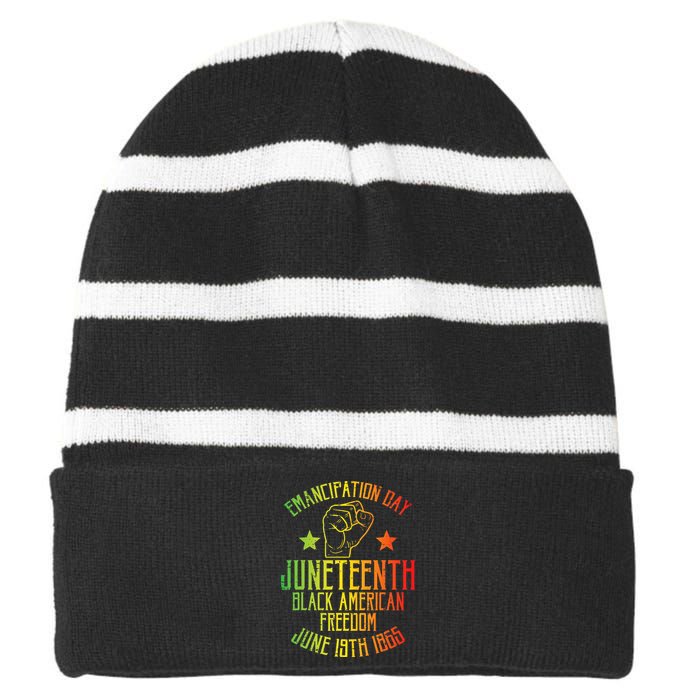 Juneteenth Black American Freedom June 19th Emancipation Day Striped Beanie with Solid Band