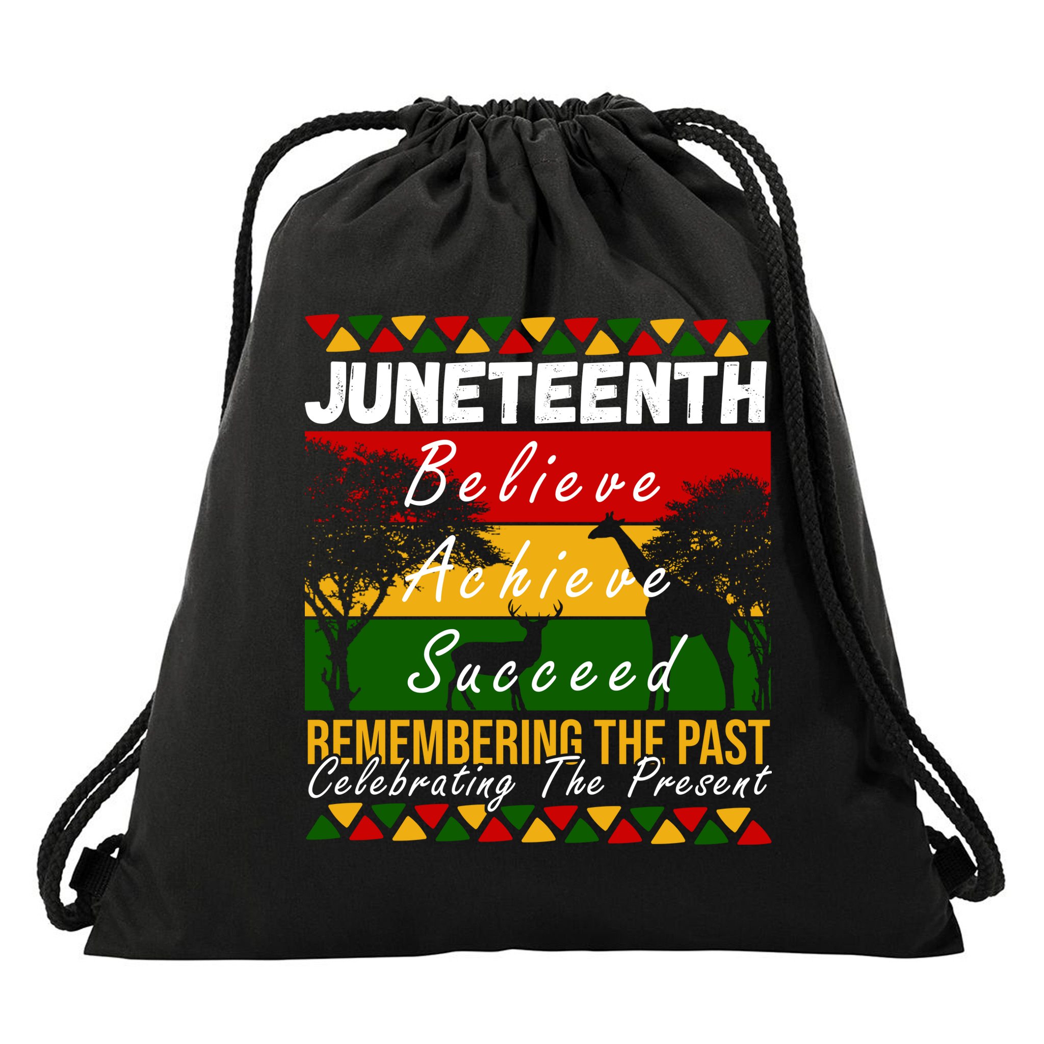 Juneteenth Believe Achieve Succeed Africa Drawstring Bag