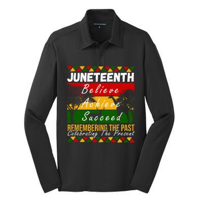 Juneteenth Believe Achieve Succeed Africa Silk Touch Performance Long Sleeve Polo