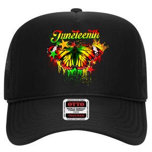 Juneteenth Butterfly African American Black Women 1865 High Crown Mesh Back Trucker Hat