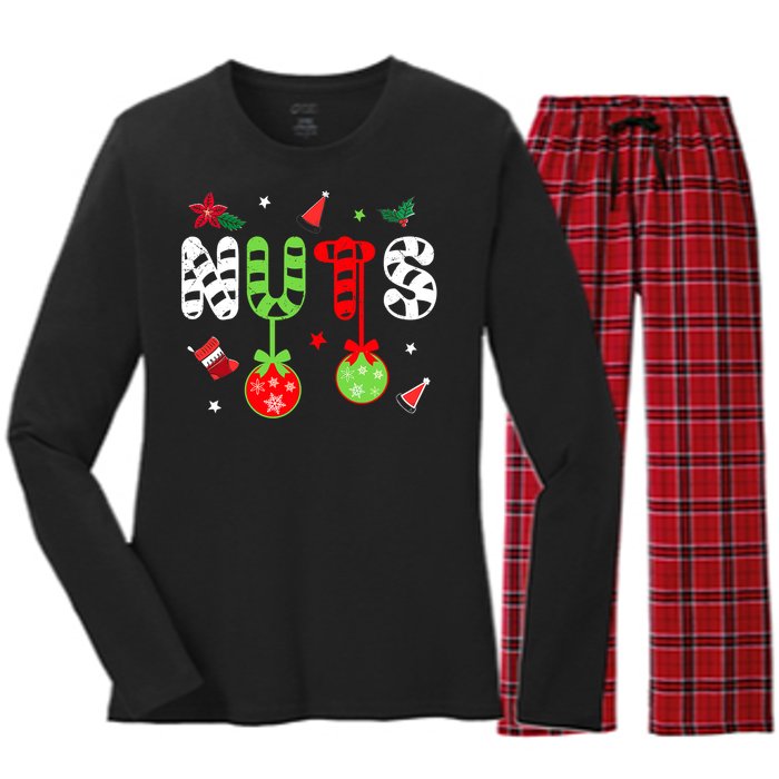 Jingle Balls and Tinsel Tits Fun Christmas Couple Chestnuts Women's Long Sleeve Flannel Pajama Set 