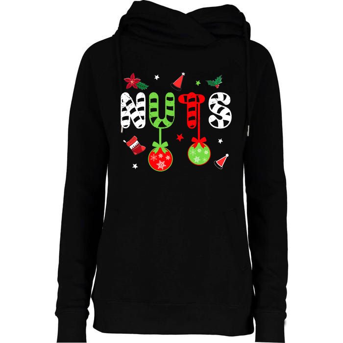 Jingle Balls and Tinsel Tits Fun Christmas Couple Chestnuts Womens Funnel Neck Pullover Hood