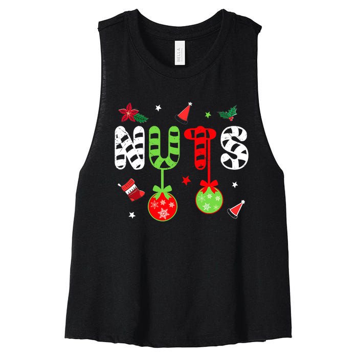 Jingle Balls and Tinsel Tits Fun Christmas Couple Chestnuts Women's Racerback Cropped Tank