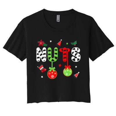 Jingle Balls and Tinsel Tits Fun Christmas Couple Chestnuts Women's Crop Top Tee