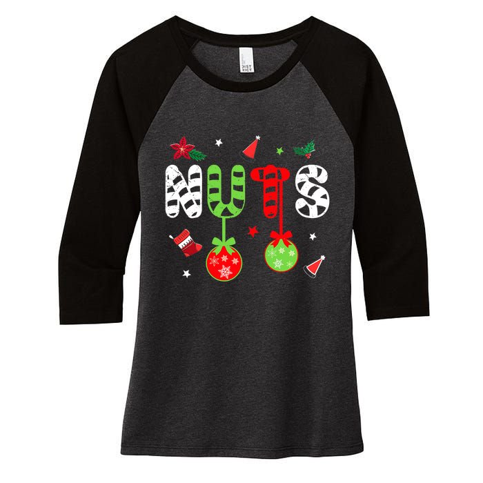 Jingle Balls and Tinsel Tits Fun Christmas Couple Chestnuts Women's Tri-Blend 3/4-Sleeve Raglan Shirt