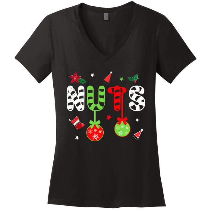 Jingle Balls and Tinsel Tits Fun Christmas Couple Chestnuts Women's V-Neck T-Shirt