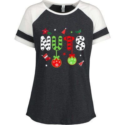 Jingle Balls and Tinsel Tits Fun Christmas Couple Chestnuts Enza Ladies Jersey Colorblock Tee