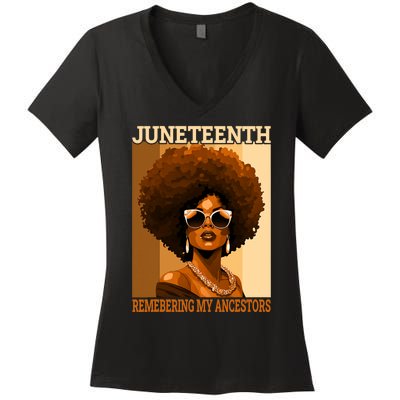 Juneteenth Black African Women Hair Remembering My Ancestors Women's V-Neck T-Shirt