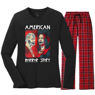 Joe Biden And Kamala Harris American Horror Story Halloween 2024 Women's Long Sleeve Flannel Pajama Set 