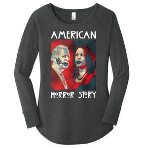 Joe Biden And Kamala Harris American Horror Story Halloween 2024 Women's Perfect Tri Tunic Long Sleeve Shirt