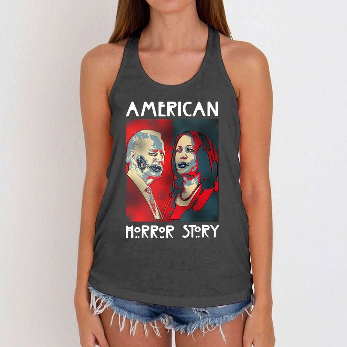 Joe Biden And Kamala Harris American Horror Story Halloween 2024 Women's Knotted Racerback Tank