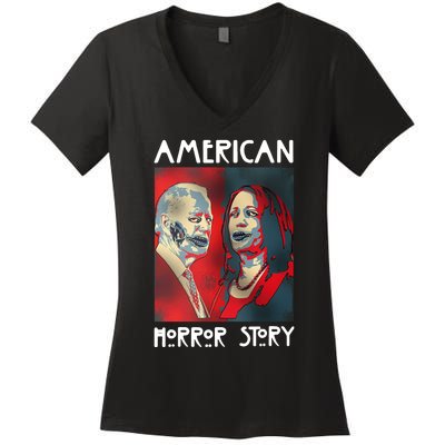 Joe Biden And Kamala Harris American Horror Story Halloween 2024 Women's V-Neck T-Shirt