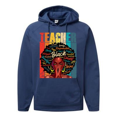 Juneteenth Black African American Teacher Pride Great Gift Performance Fleece Hoodie