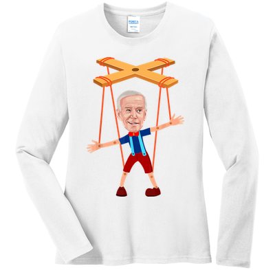 Joe Biden As A Puppet Ladies Long Sleeve Shirt