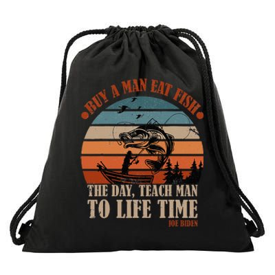 Joe Biden Buy A Man Eat Fish Fishing Retro Vintage Drawstring Bag