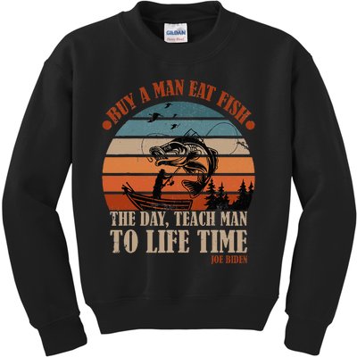 Joe Biden Buy A Man Eat Fish Fishing Retro Vintage Kids Sweatshirt