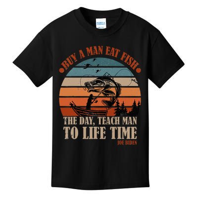 Joe Biden Buy A Man Eat Fish Fishing Retro Vintage Kids T-Shirt