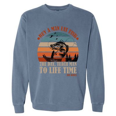 Joe Biden Buy A Man Eat Fish Fishing Retro Vintage Garment-Dyed Sweatshirt