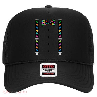 Jelly Beans Black Bow Tie & Suspenders Easter High Crown Mesh Back Trucker Hat