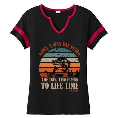 Joe Biden Buy A Man Eat Fish Fishing Retro Vintage Ladies Halftime Notch Neck Tee