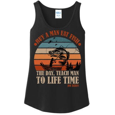 Joe Biden Buy A Man Eat Fish Fishing Retro Vintage Ladies Essential Tank