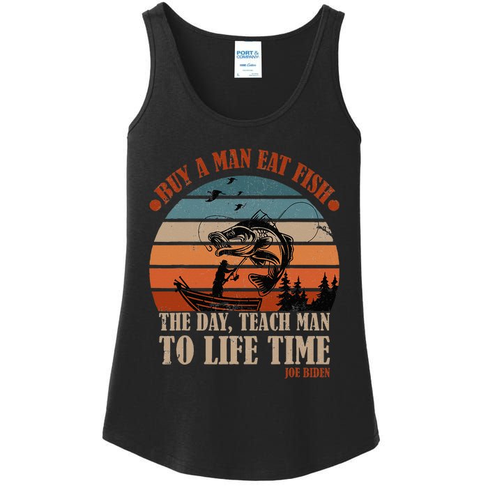 Joe Biden Buy A Man Eat Fish Fishing Retro Vintage Ladies Essential Tank