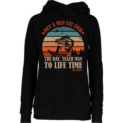 Joe Biden Buy A Man Eat Fish Fishing Retro Vintage Womens Funnel Neck Pullover Hood