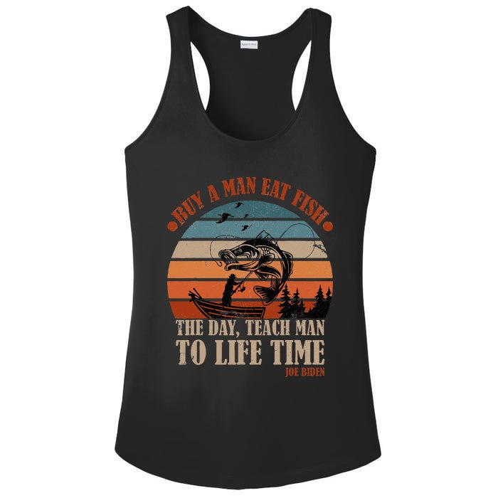 Joe Biden Buy A Man Eat Fish Fishing Retro Vintage Ladies PosiCharge Competitor Racerback Tank