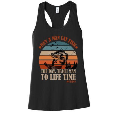 Joe Biden Buy A Man Eat Fish Fishing Retro Vintage Women's Racerback Tank