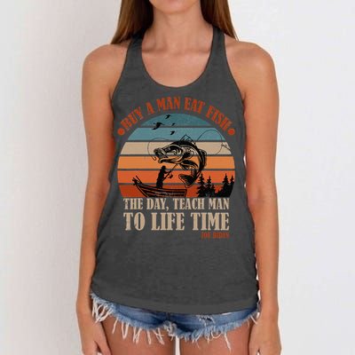 Joe Biden Buy A Man Eat Fish Fishing Retro Vintage Women's Knotted Racerback Tank