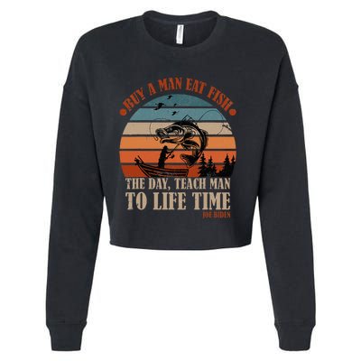 Joe Biden Buy A Man Eat Fish Fishing Retro Vintage Cropped Pullover Crew