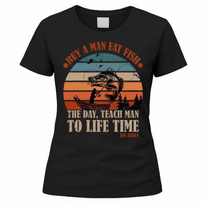 Joe Biden Buy A Man Eat Fish Fishing Retro Vintage Women's T-Shirt