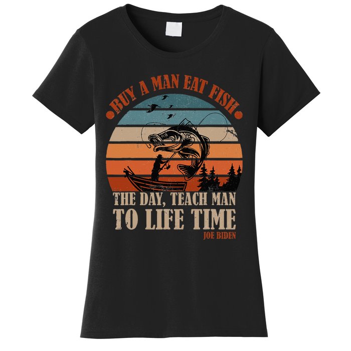 Joe Biden Buy A Man Eat Fish Fishing Retro Vintage Women's T-Shirt