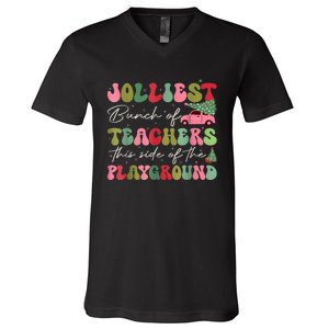 Jolliest Bjolliest Bunch Of Teunch Of Teachers This Side Of The Playground Xmas V-Neck T-Shirt