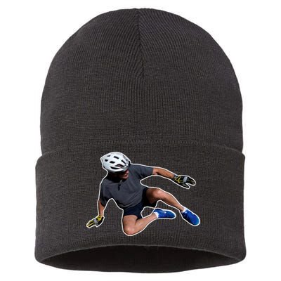 Joe Biden Bicycle Fall Funny Meme Sustainable Knit Beanie