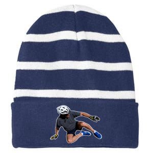 Joe Biden Bicycle Fall Funny Meme Striped Beanie with Solid Band