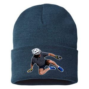 Joe Biden Bicycle Fall Funny Meme Sustainable Knit Beanie