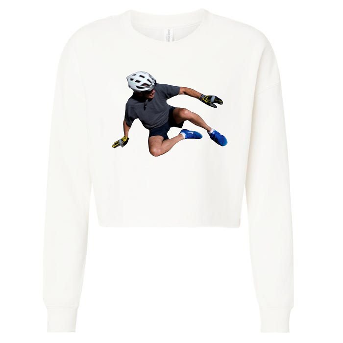 Joe Biden Bicycle Fall Funny Meme Cropped Pullover Crew