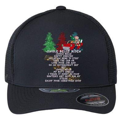 Jingle Bell Biden Xmas Santa Trump 3 Ugly Christmas Sweater Gift Flexfit Unipanel Trucker Cap