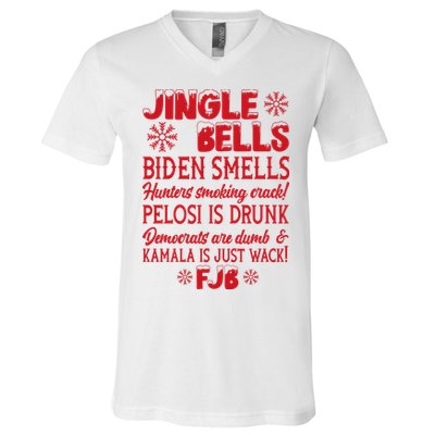 Jingle Bells Biden Smells Funny Republican Christmas Gift V-Neck T-Shirt