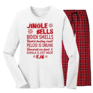 Jingle Bells Biden Smells Funny Republican Christmas Gift Women's Long Sleeve Flannel Pajama Set 